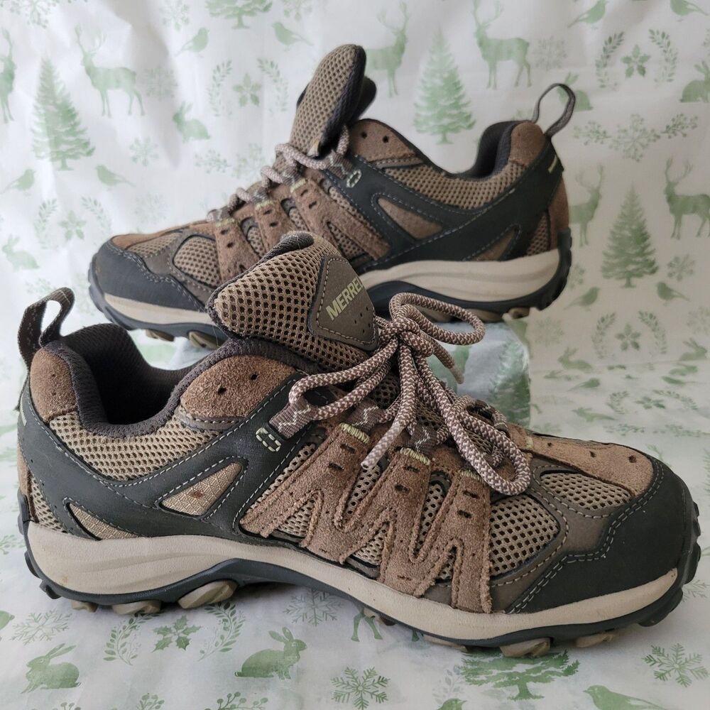 Merrell Womens Brown/Gray Hiking Shoes US 7 Medium Width Lace-Up J135438